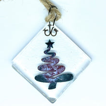 Load image into Gallery viewer, Handmade fused glass with copper christmas tree decoration