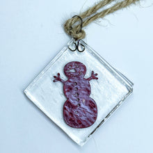 Load image into Gallery viewer, Handmade fused glass with copper snowman christmas tree decoration