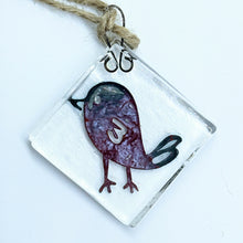 Load image into Gallery viewer, Handmade fused glass with copper robin christmas tree decoration