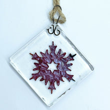 Load image into Gallery viewer, Handmade fused glass with copper snowflake christmas tree decoration