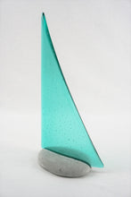 Load image into Gallery viewer, Aqua fused glass pebble yacht boat