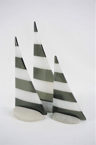 Black and white fused glass pebble yacht boat
