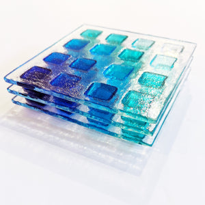 Blue mosaic fused glass coaster