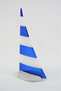 Blue and white fused glass pebble yacht boat