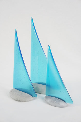 Light Turquoise fused glass pebble yacht boat