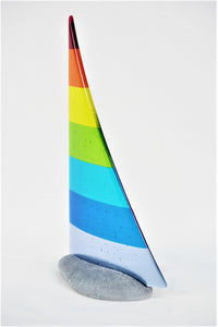 Rainbow fused glass pebble yacht boat