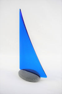 True blue fused glass pebble yacht boat